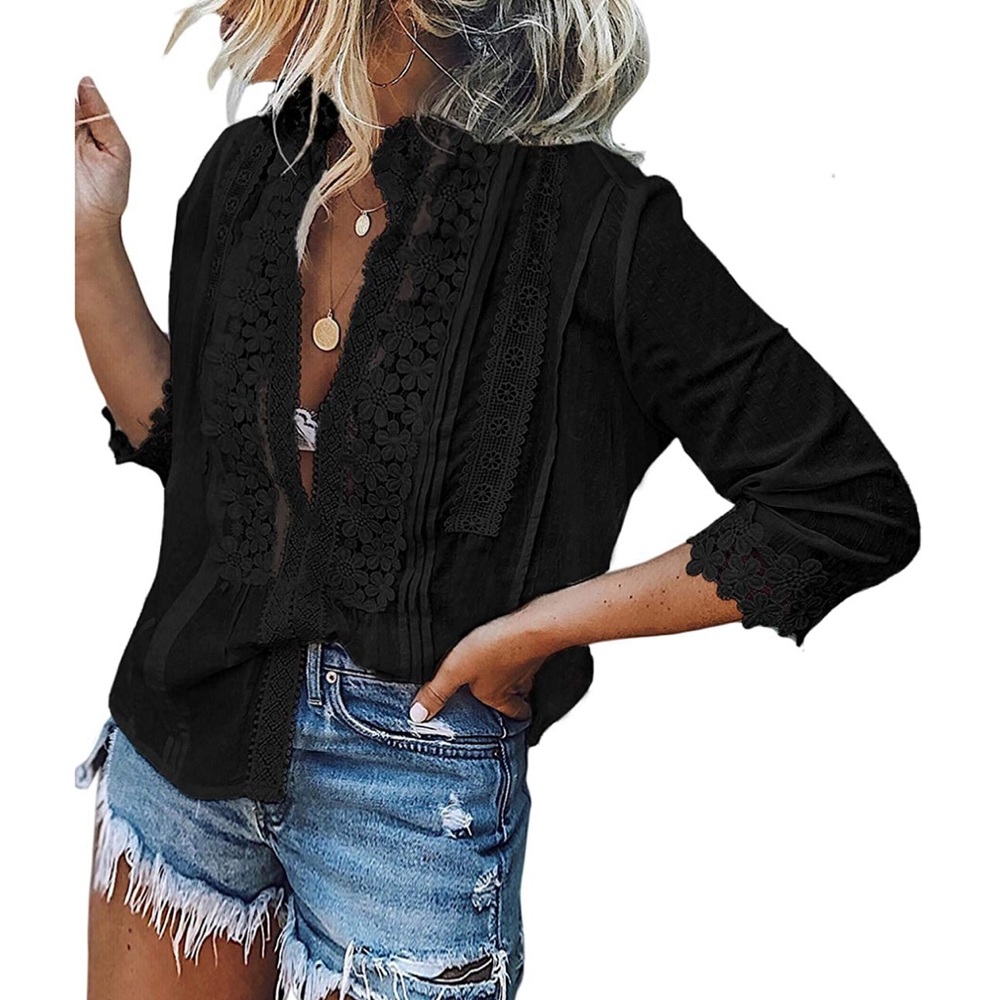 SOLD ❌NEW Bohemian Lace crochet V-neck button down top